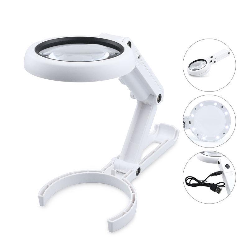 Loupe à main MCKENSA 5x/11x, lentille 75 mm, pied pliable réglable, 8 LED