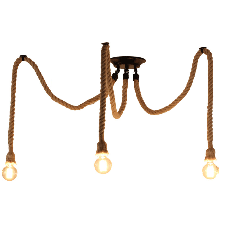 Stoex – Lustre Rétro Suspension Araignée En Corde De Chanvre – 3 Bras E27 – Longueur Câble 2.0m Ajustable – Lampe Industrielle Pour Décoration Intérieure
