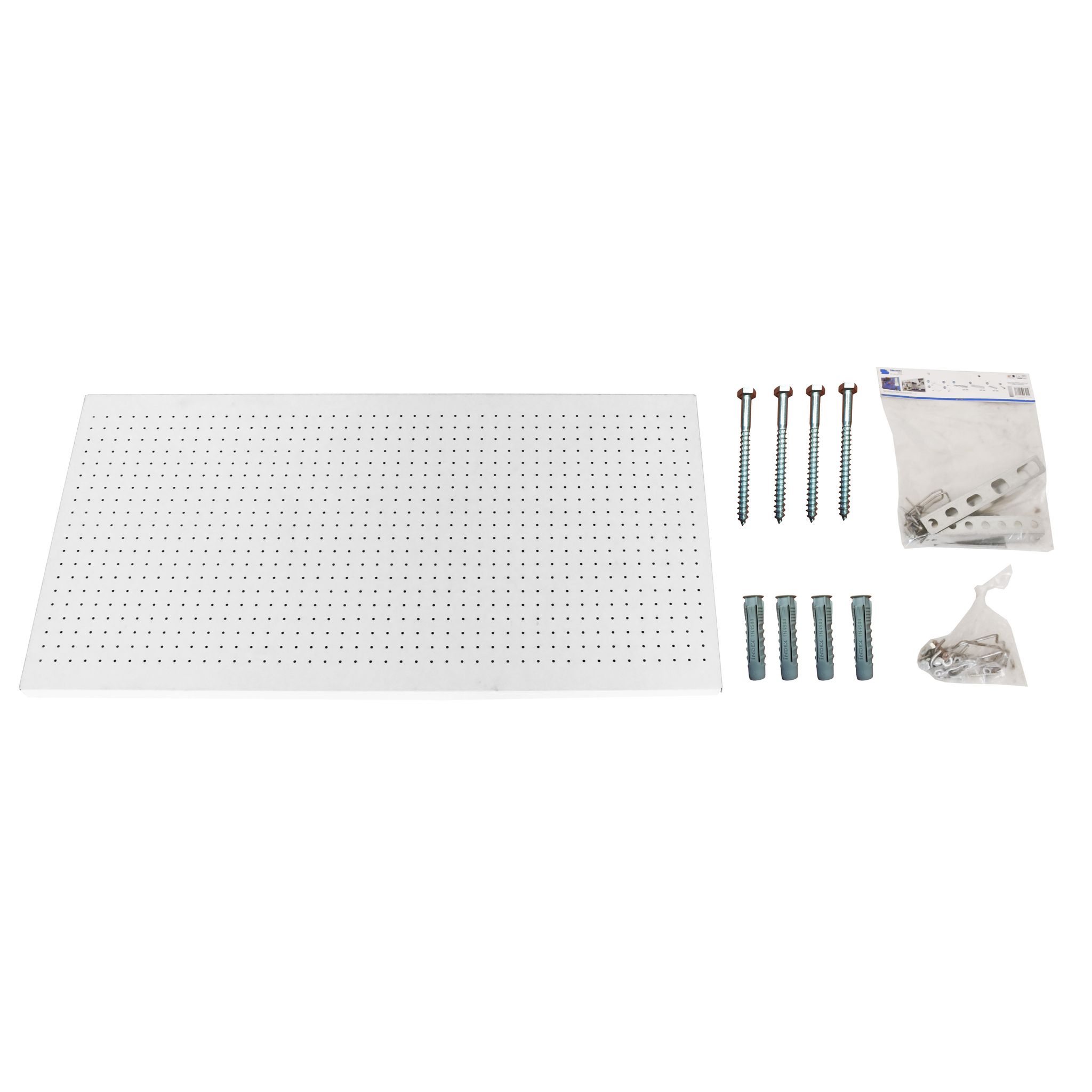 Panneau mural perforé porte-outils 400x900x35 mm, blanc, lot de 25 crochets