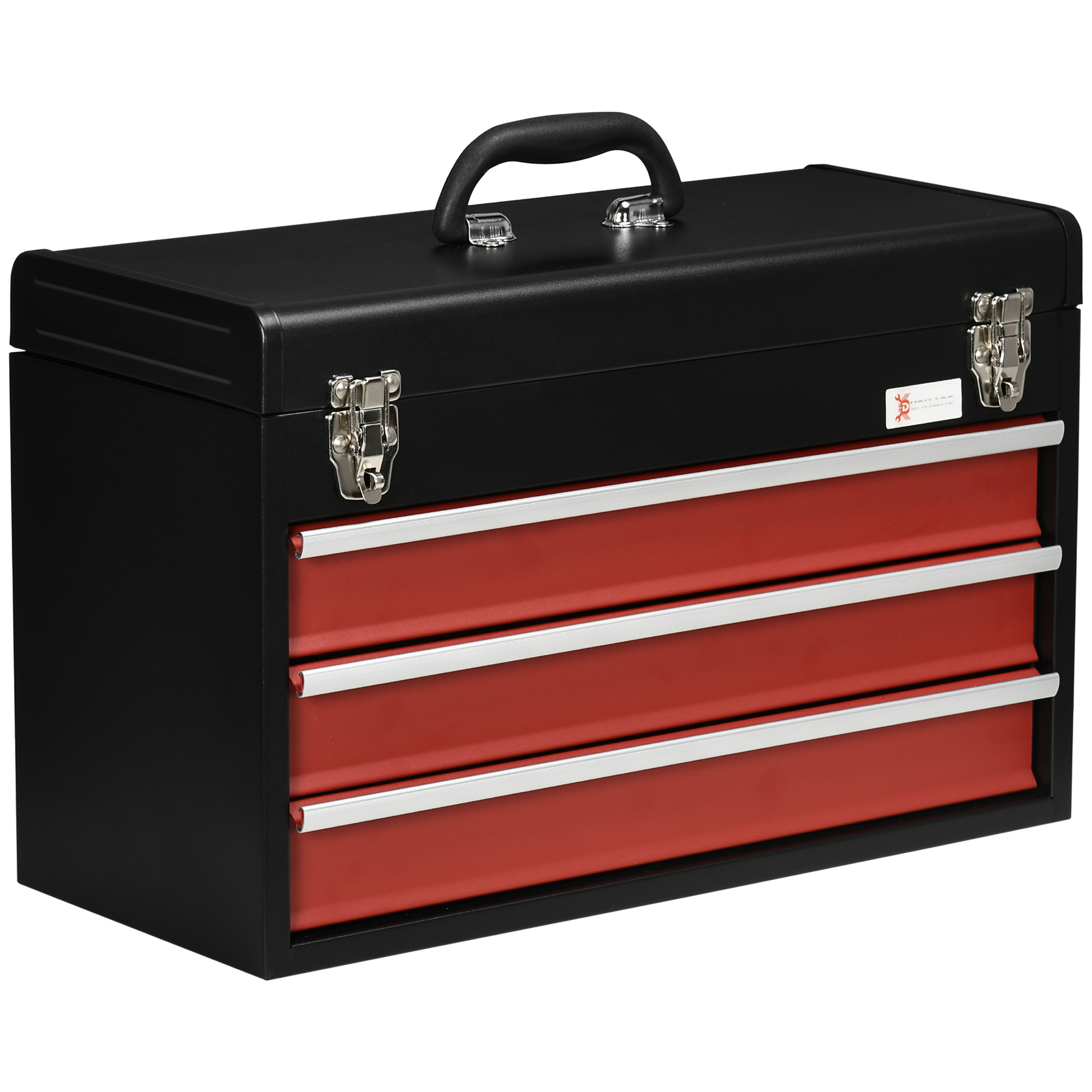 Boîte à outils en acier 3 tiroirs à billes, 51 x 22 x 32 cm, charge 16 kg, noire et rouge