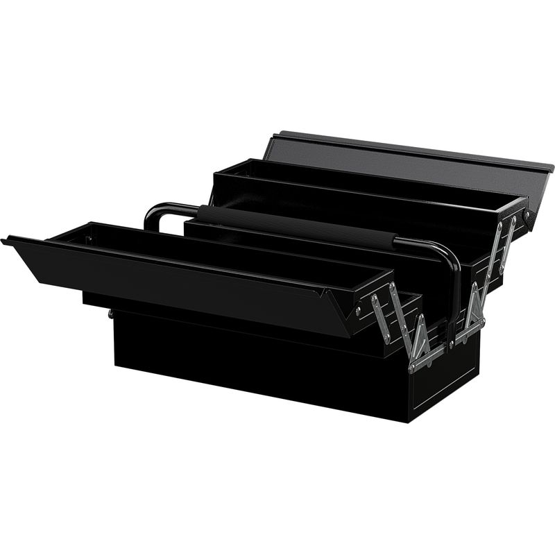 Boîte à outils métallique 3 niveaux, 5 plateaux rétractables, tôle d'acier noir, poignée EVA