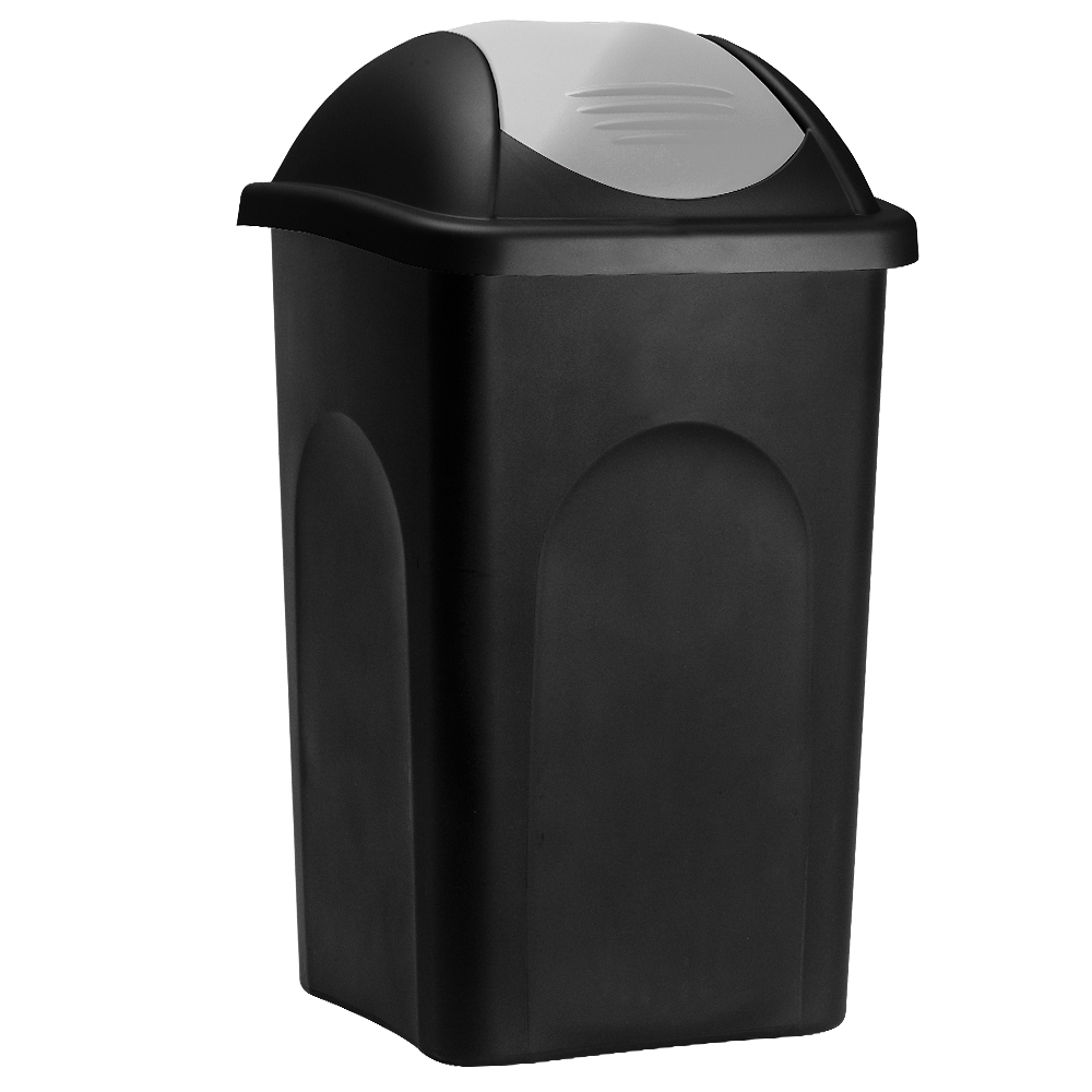 Stefanplast® Mülleimer Mit Schwingdeckel 60l Abfalleimer Geruchsarm Küche Bad Biomüll Gelber Sack Kunststoff Mülltrennung Schwarz/silber