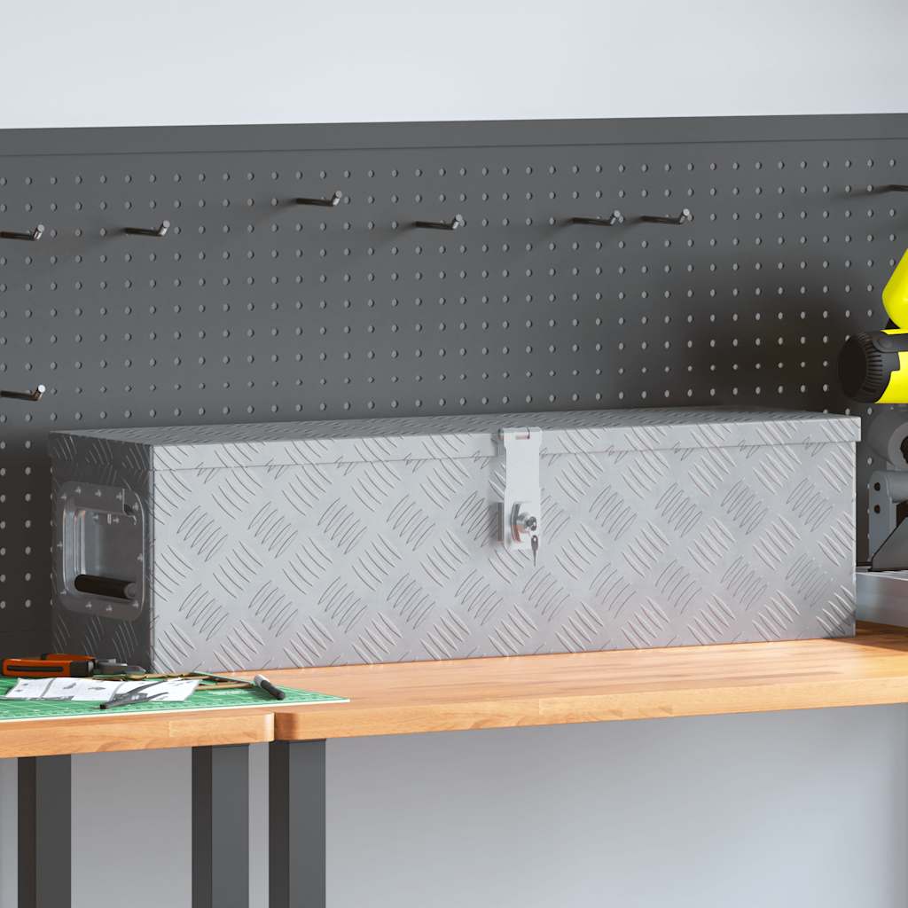 Coffre de rangement en aluminium avec serrure et 2 poignées, 80,5 x 22 x 22 cm, argenté