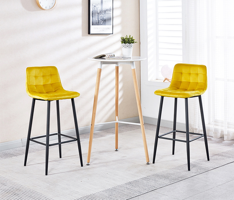 Hobag – Lot De 2 Tabourets De Bar En Velours Jaune – Hauteur D'Assise
