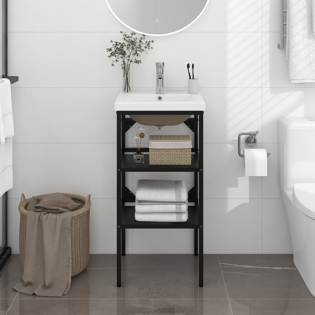 Vidaxl Schwarz Bathroom Washbasin Frame With Built-In Basin Black Iron (338487+145060)