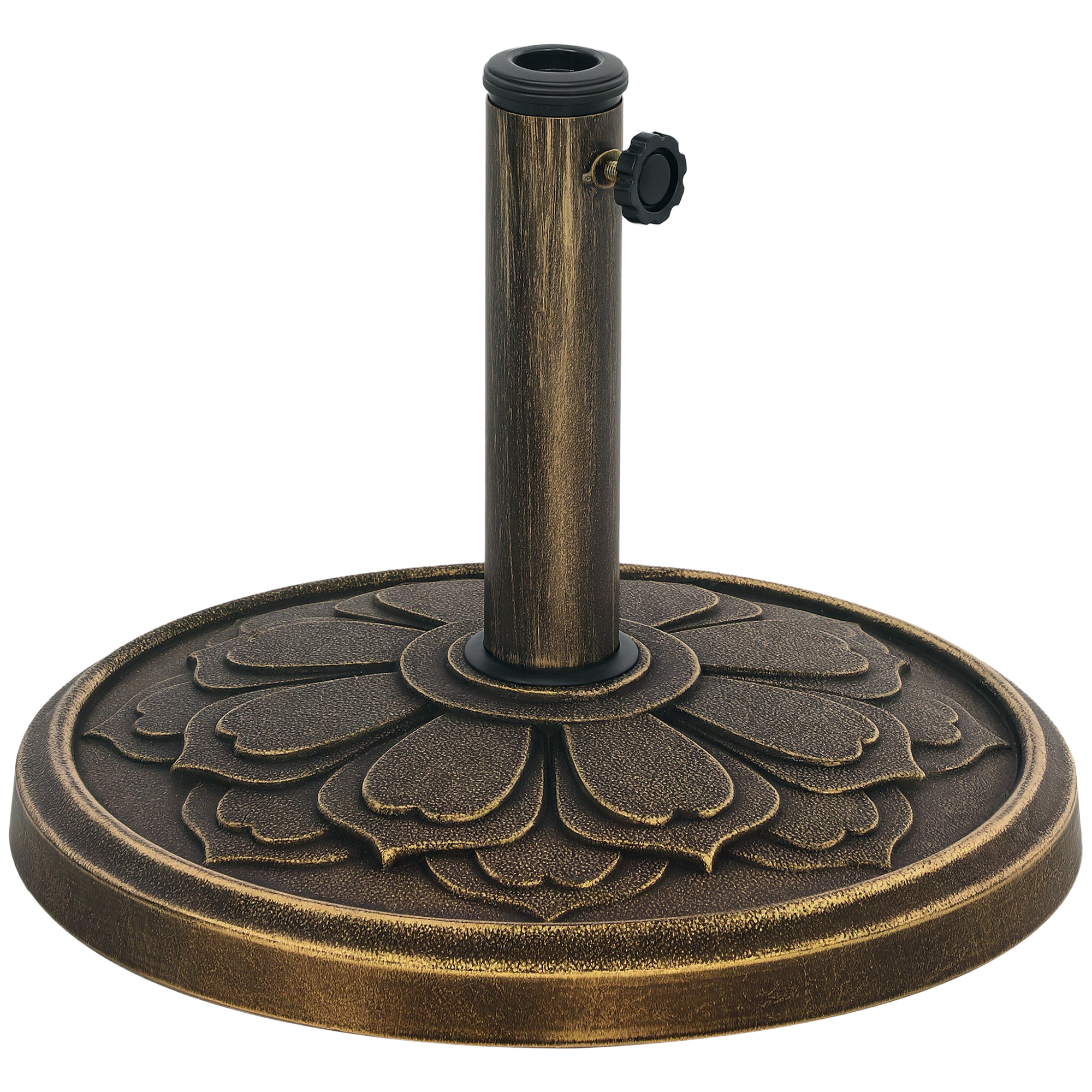 Pied De Parasol Bronze Ø46x33 Cm Style Rétro Avec Motif Fleur De Lotus