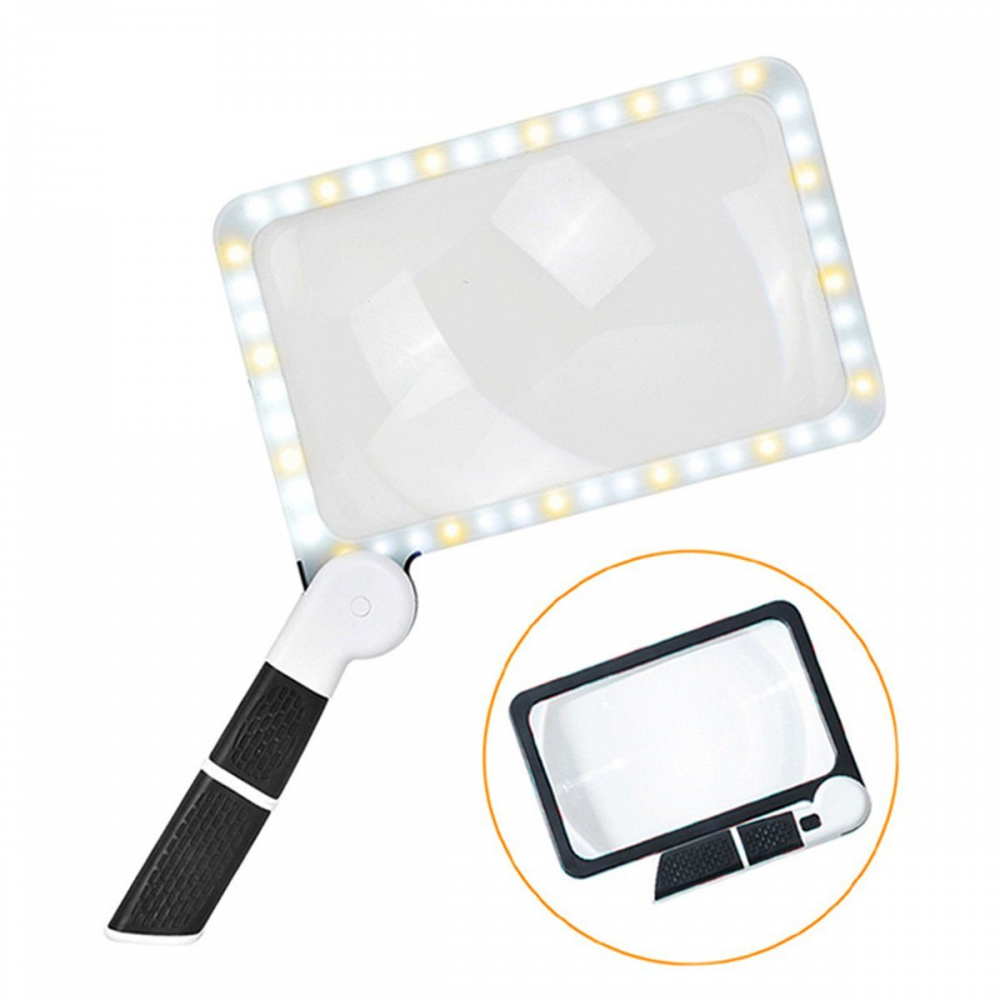 Loupe de poche pliable 5x avec lampe LED deux couleurs, format 185 x 110 mm