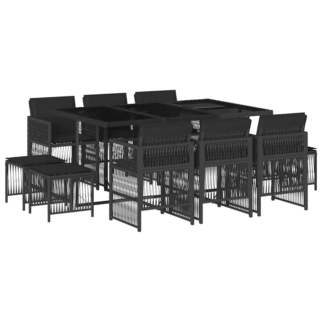 11 Piece Garden Dining Set With Cushions Black Poly Rattan Vidaxl