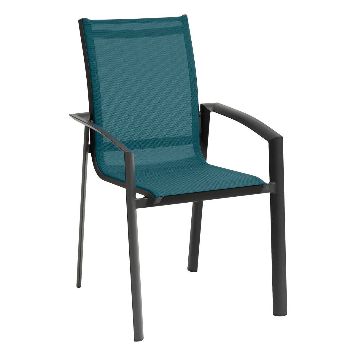 Fauteuil De Jardin Empilable Axant Bleu Canard & Graphite En Aluminium