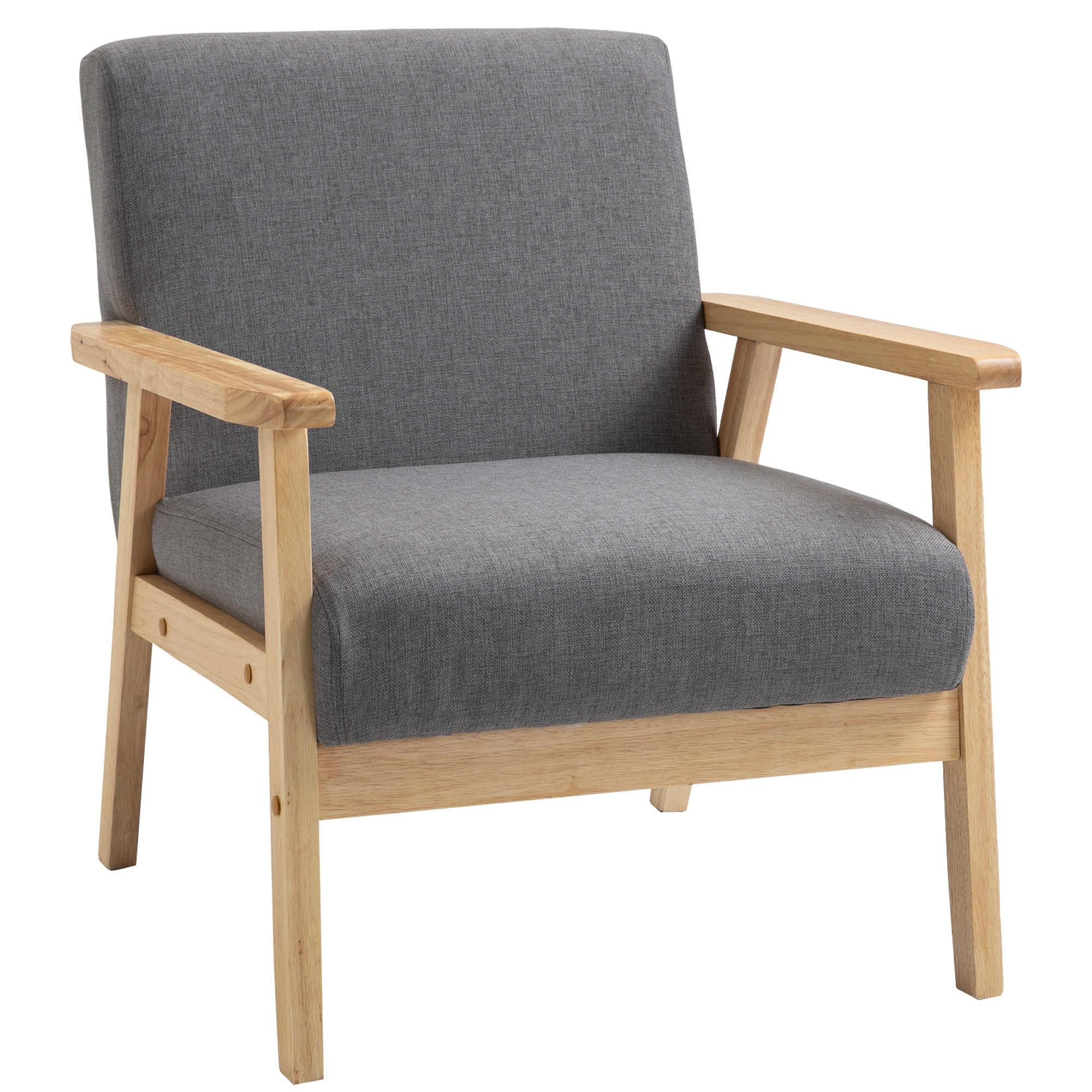 Homcom - Sessel Wohnzimmer Loungesessel Armlehnstuhl Relaxsessel Mit Massivholzbeine, Lesesessel Mit Leinenoptik, Polstersessel Für Schlafzimmer Arbeitszimmer, Grau