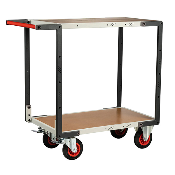 Servante d'atelier 2 plateaux médium 850x495 mm, 400 kg, roues caoutchouc Ø160 mm
