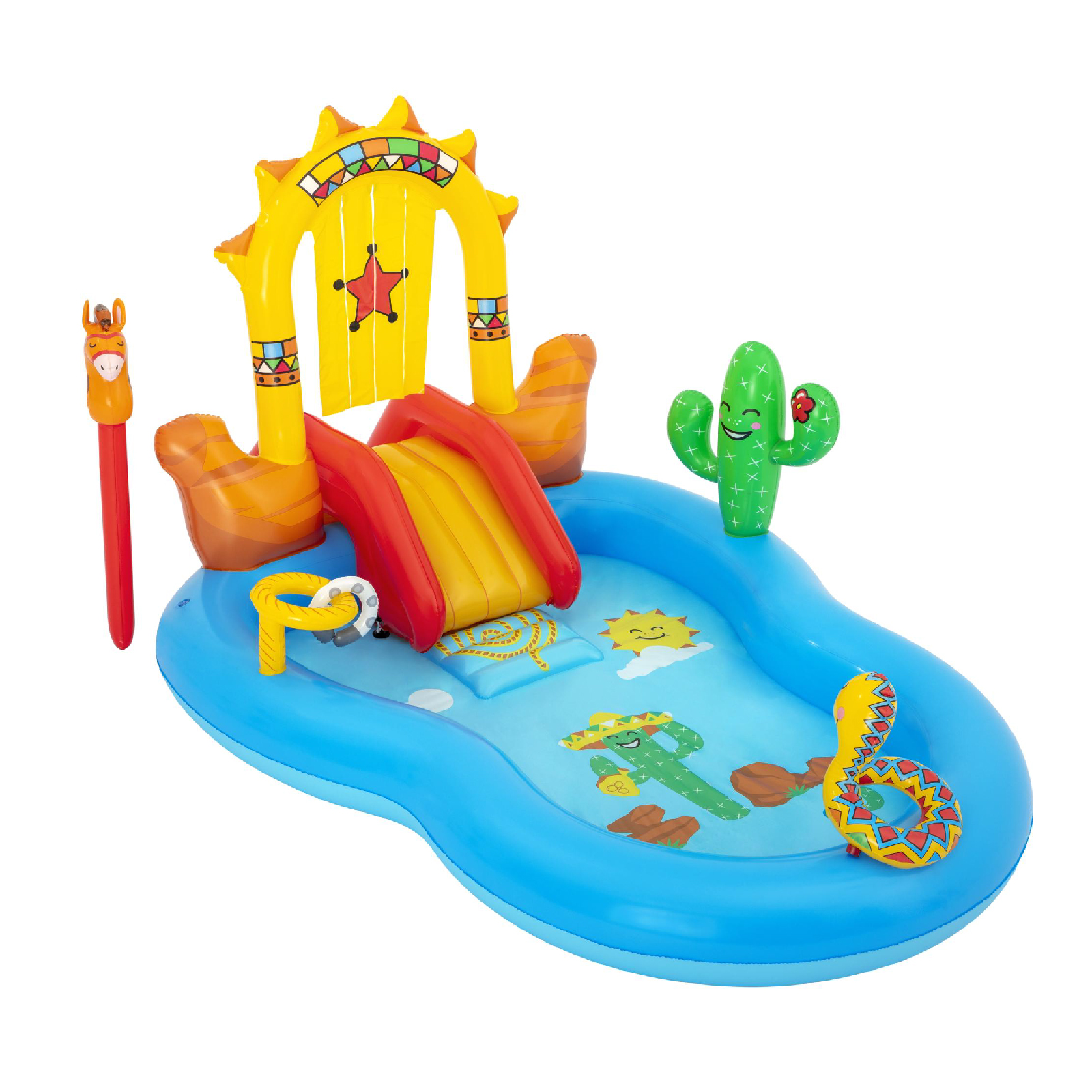 Bestway Mehrfarbig Wild West Play Center Aufblasbares Schwimmbad 264X188x140 Cm Mit Hufeisen, Aufblasbarem Pferd Und Rutsche - Image 2