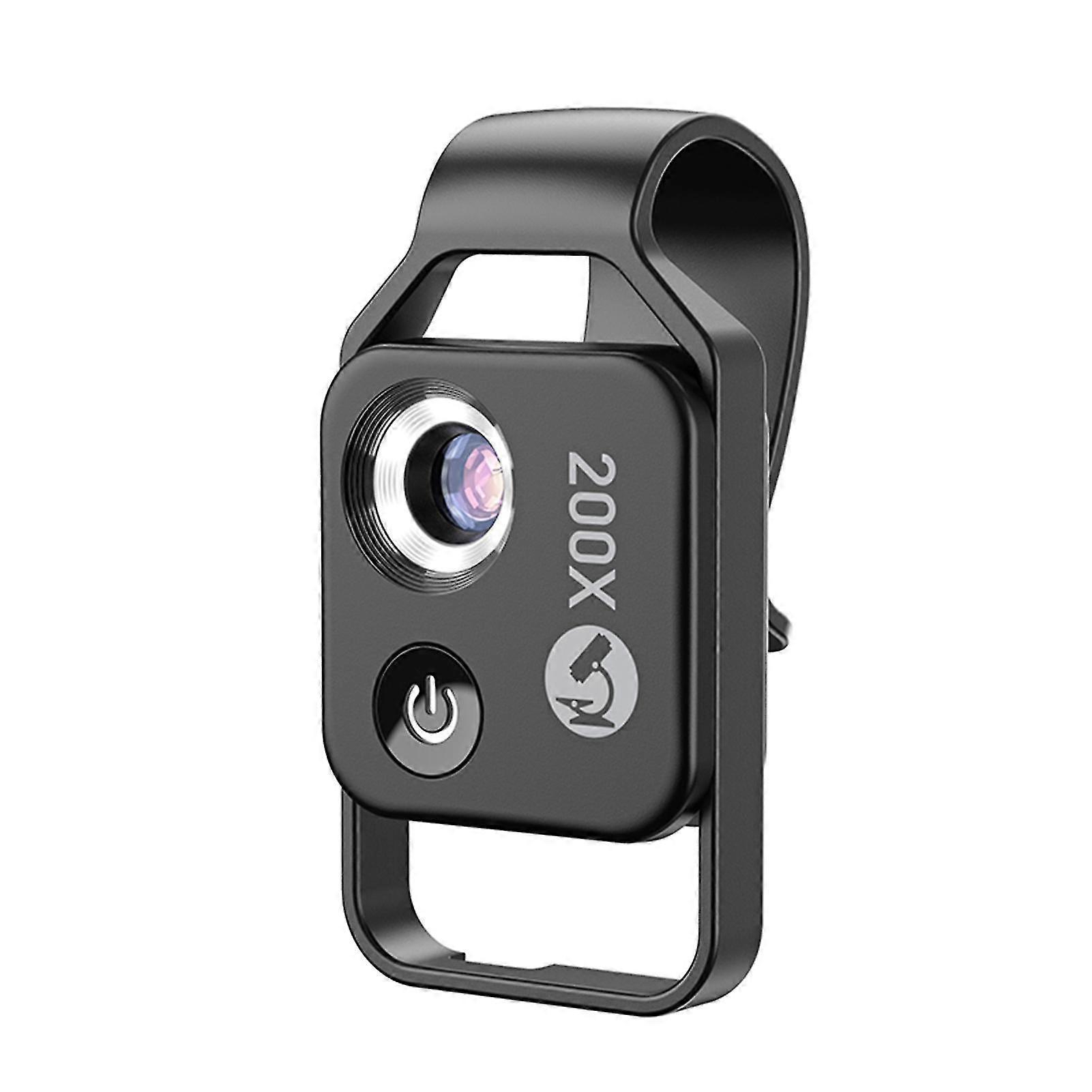 Microscope pour téléphone 200x avec clip universel, éclairage LED, 17,5 g