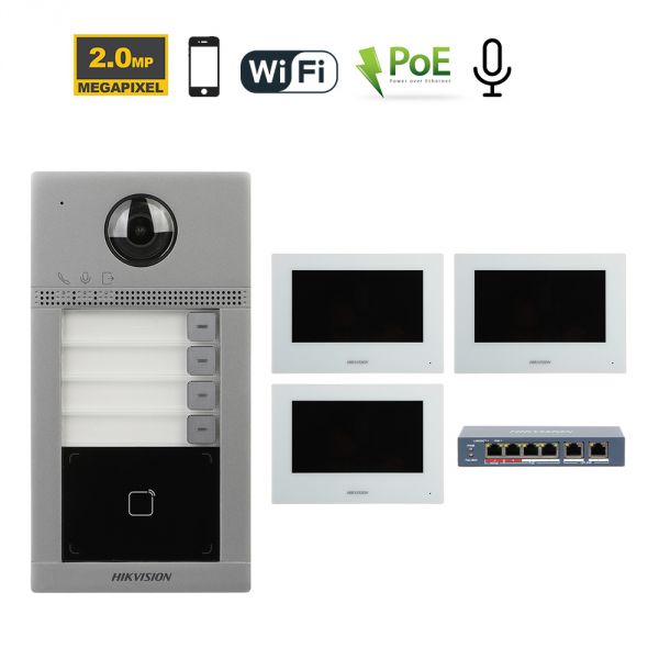 Hikvision Videocitofono Senza Fili Wi-fi Ip + Posto Esterno Ds-kv8113-wme1 + Monitor 7" Ds-kh6320-wte1-w + Switch Ds-3e0106hp-e Nr.03 Monitor