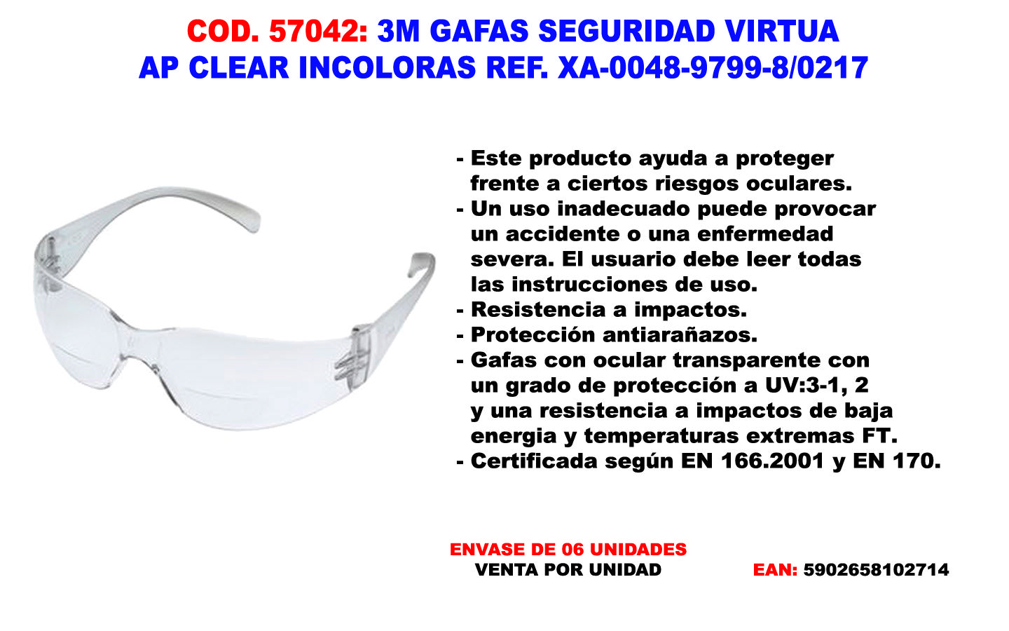 3M Transparent Schutzbrille + Gesichtsschutz, Schutzbrille Virtua Ap-Klar - Bild 4