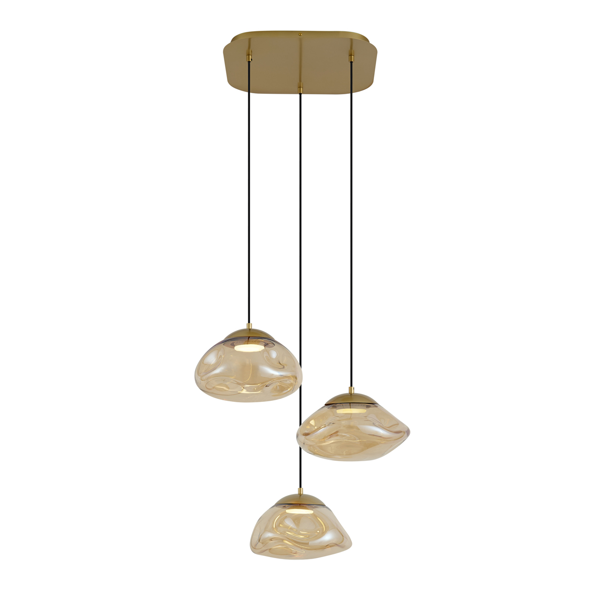 Qazqa Hotel Chic Pendant Lamp Brass With Amber Glass 3-lights -