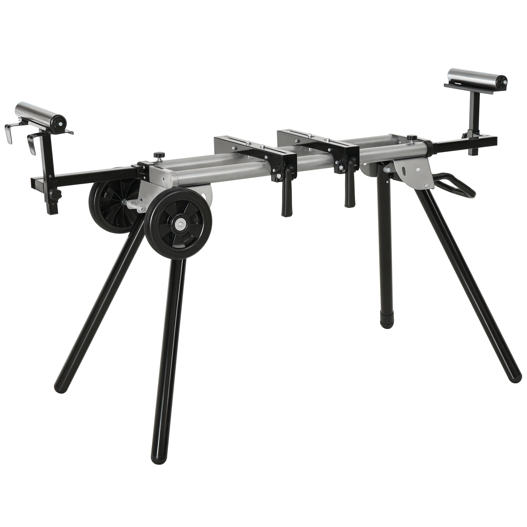 Piétement de travail pliable en acier noir et argent, support à rouleaux réglable, pied trépied ajustable