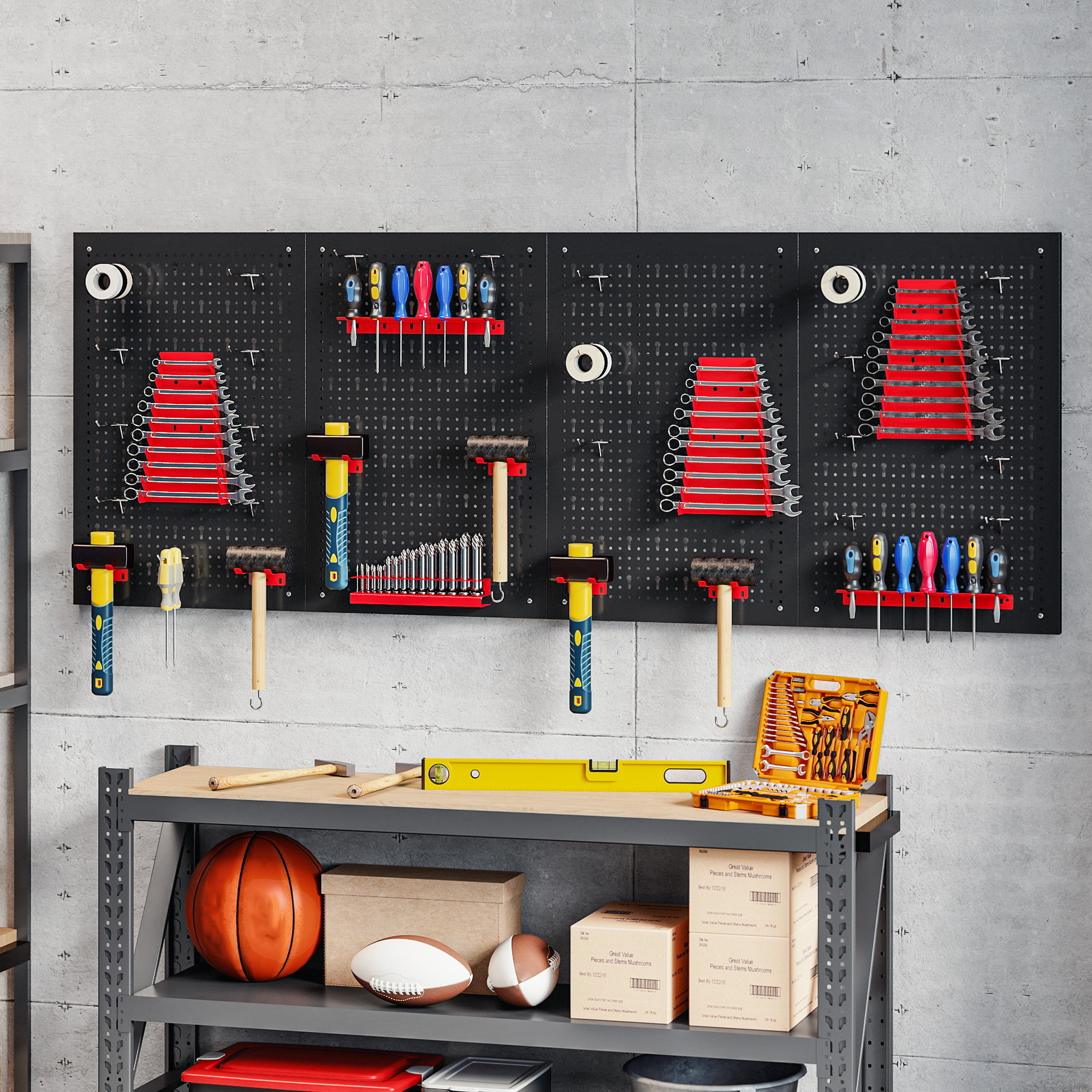 Panneau mural de rangement en acier, 60 x 40 cm, 38 pièces, noir et rouge, lot de 4