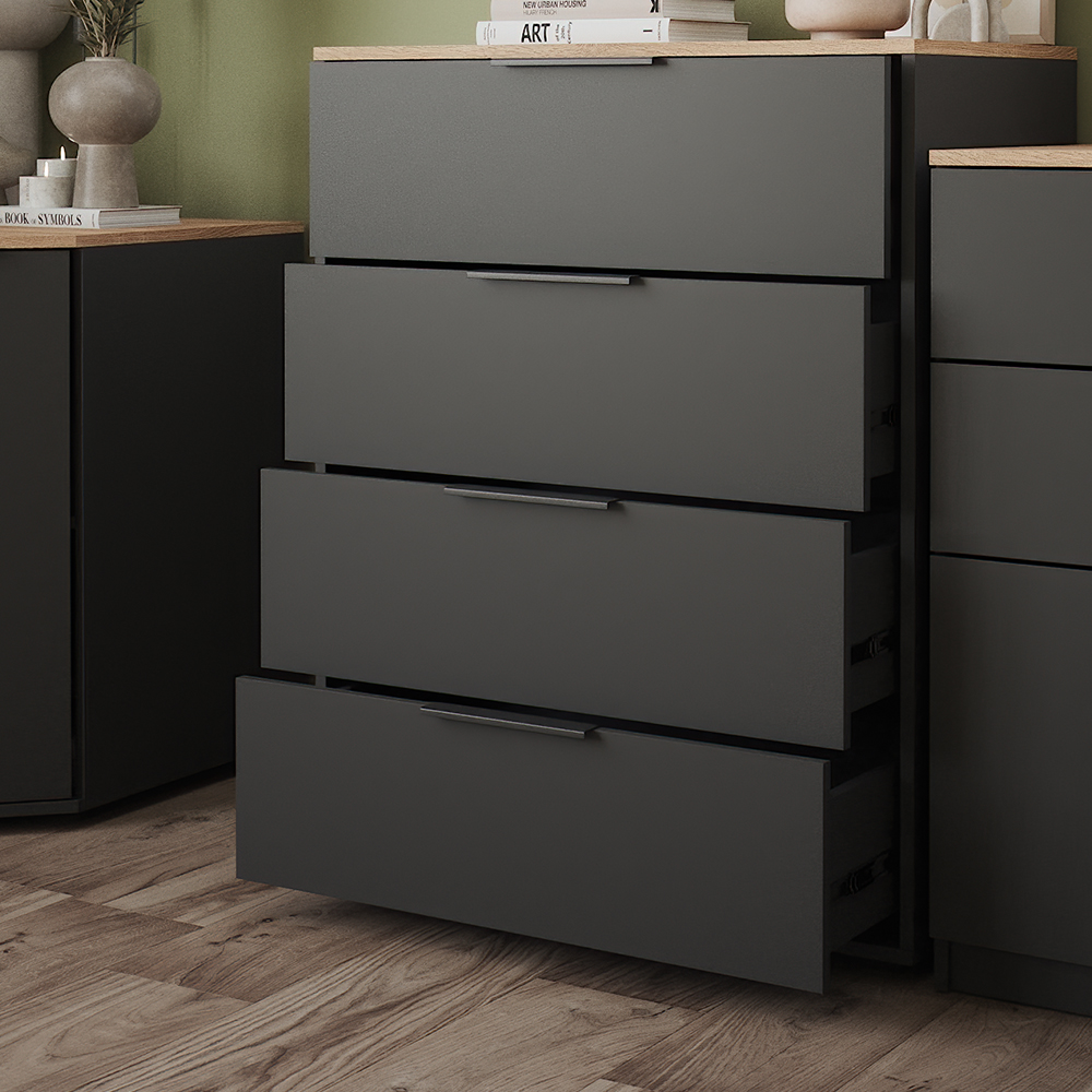 Vicco - Sideboard Betti, Anthracite, 120 x 83.6 cm avec 4 tiroirs