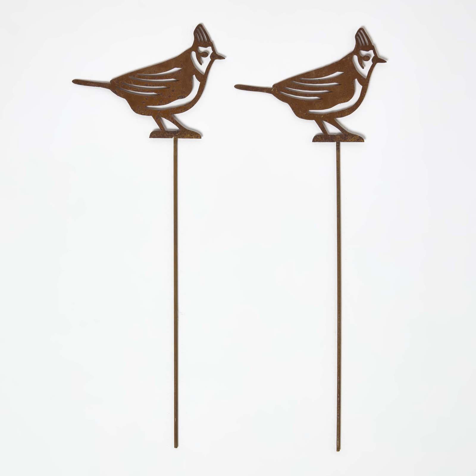 Homescapes Gartenstecker Rost – Haubenmeise Gartendeko 2er-set, Wetterfeste Gartenfiguren Aus Metall Für Draußen, Rost Deko Für Garten, Terrasse