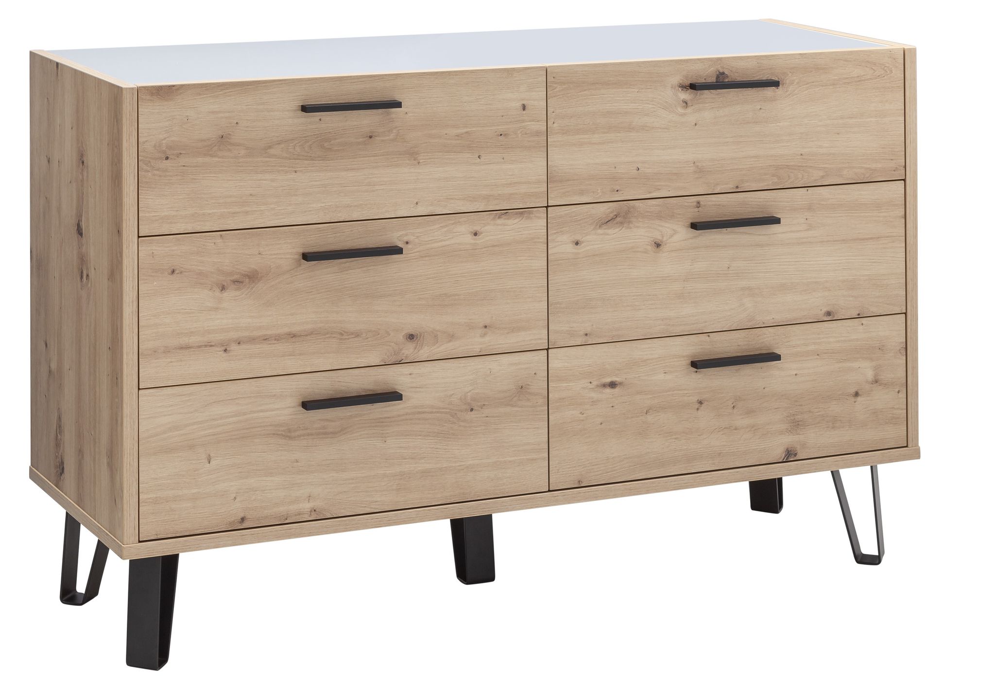 Cassettiera 138 Cm Rovere E Grigio Laccato Con Sei Cassetti Sanremo
