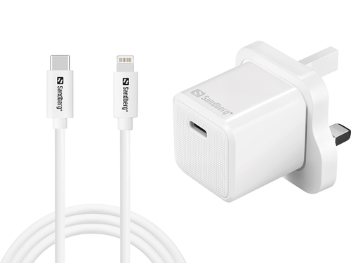 Sandberg USB-C 20W Charger UK+Lightning (20 W, 1 Port), USB Ladegerät, Weiss - Bild 2