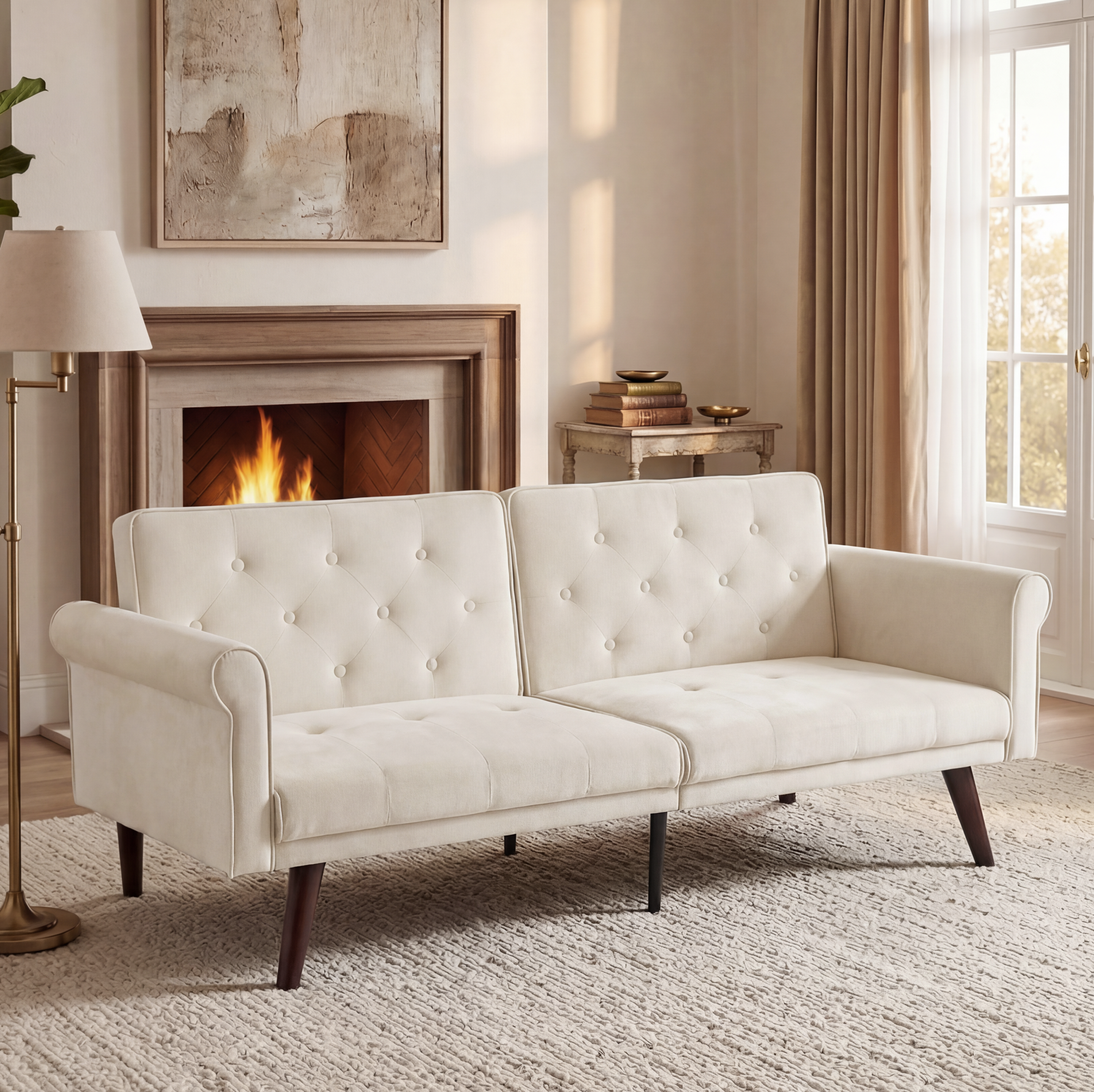 Okwish Multifunktionales 2-sitzer Klappsofa Mit 5-fach Verstellbarer Rückenlehne, Beige