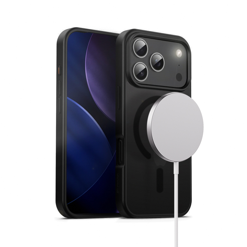 Oem Schwarz Crong Hybrid Frost Mag Cover - Magsafe Iphone 17 Pro Hülle (Schwarz)