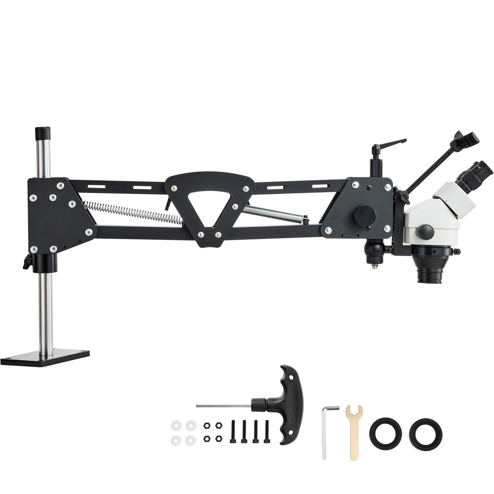 Microscope binoculaire 7x-45x sur support à ressort, LED annulaire USB, travail 0-400 mm