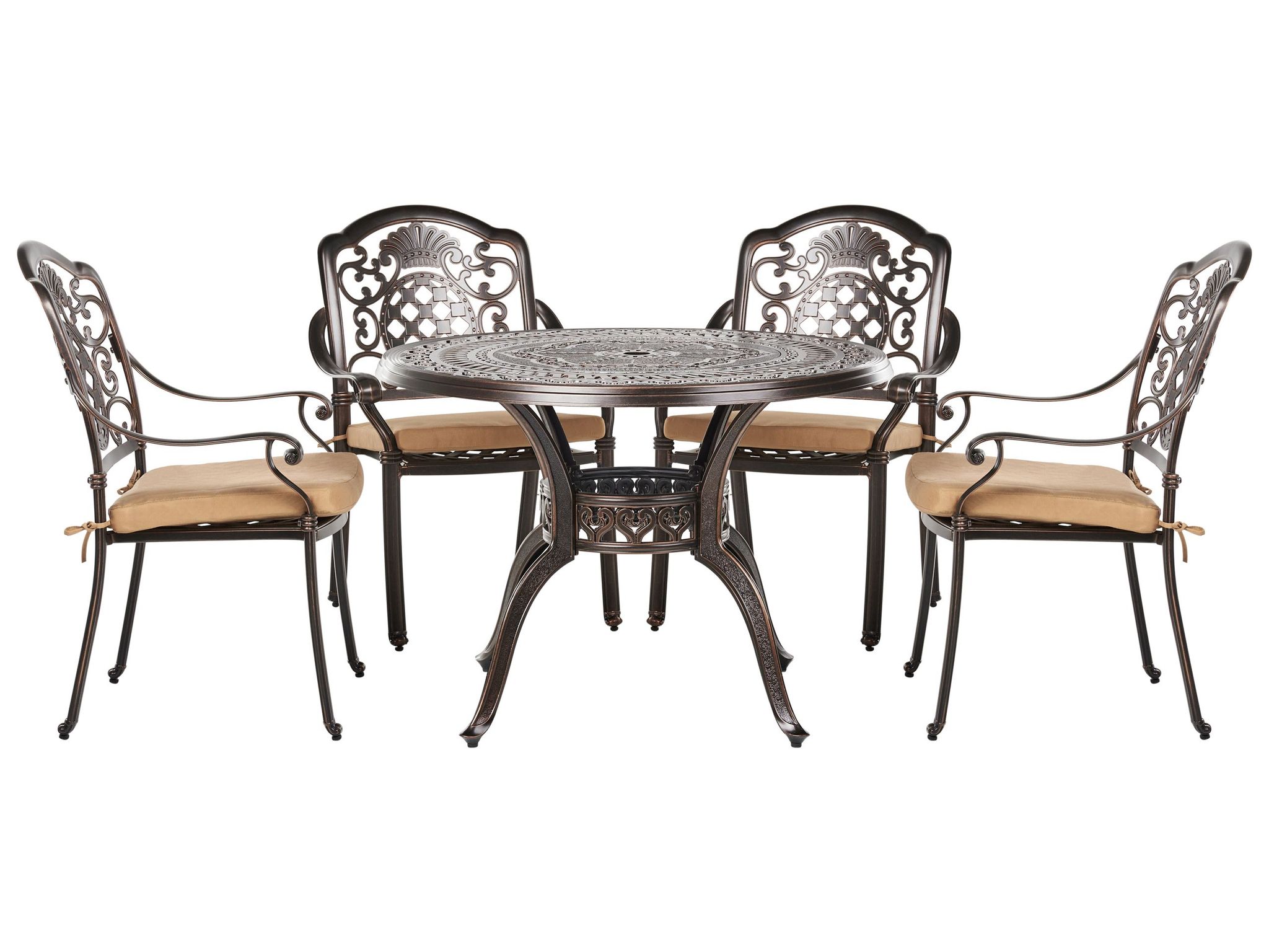 Beliani - Retro Garden Outdoor 4 Seater Dining Set With Cushions Aluminium Brown Salento