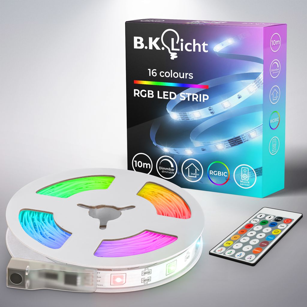 B.k.licht - Led Streifen 10 M - Dimmbar, Fernbedienung, Farbwechsel, Magic Rgb