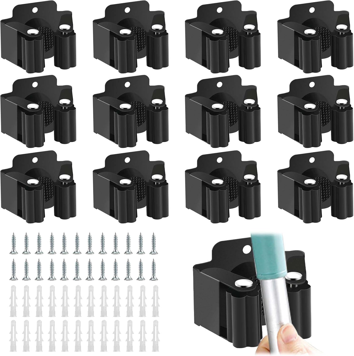 Support mural porte-balais en acier inoxydable, fixation individuelle, lot de 12