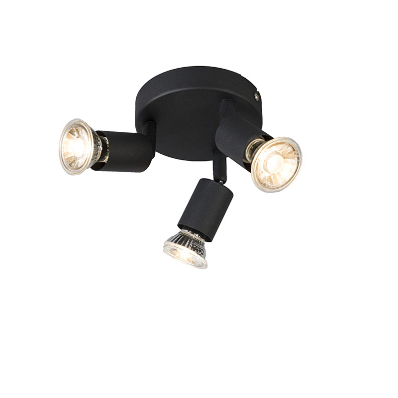 Qazqa Industrial Spot Black Tiltable Round 3-light - Jeany