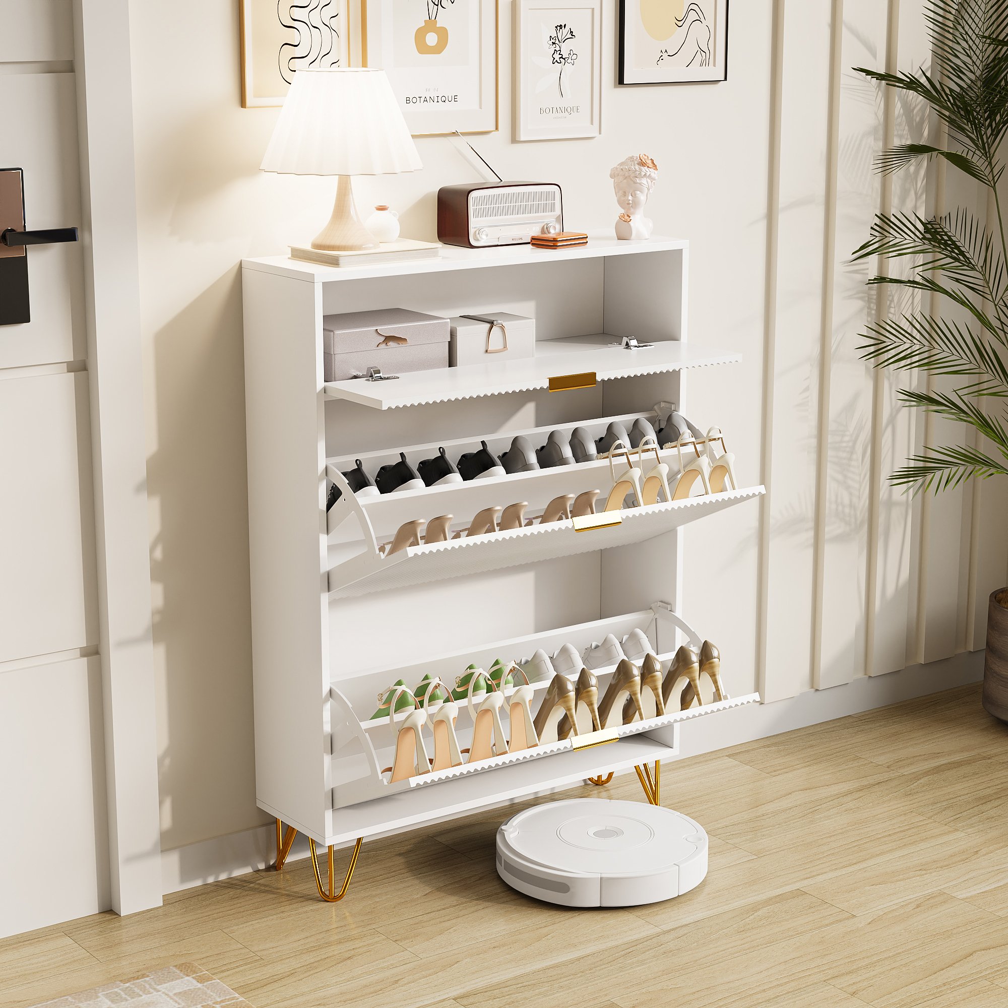 Meuble À Chaussures Blanc Avec Rangement