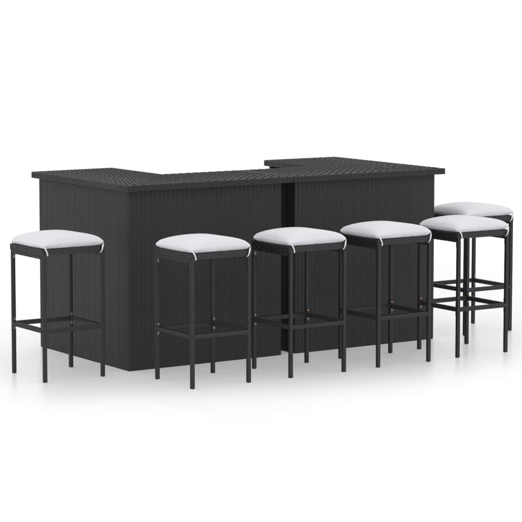 Vidaxl Ensemble De Bar De Jardin 8 Pcs Et Coussins Résine Tressée Noir
