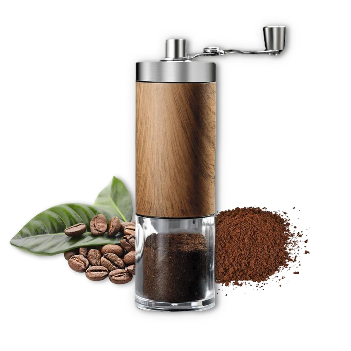 Macinacaffè Manuale In Acciaio Inox Con Macina In Ceramica – Silenzioso E Portatile Per Caffè Espresso, Moka, French Press E Aeropress – Macinacaffè Effetto Legno, Ideale Per La Casa E I Viaggi