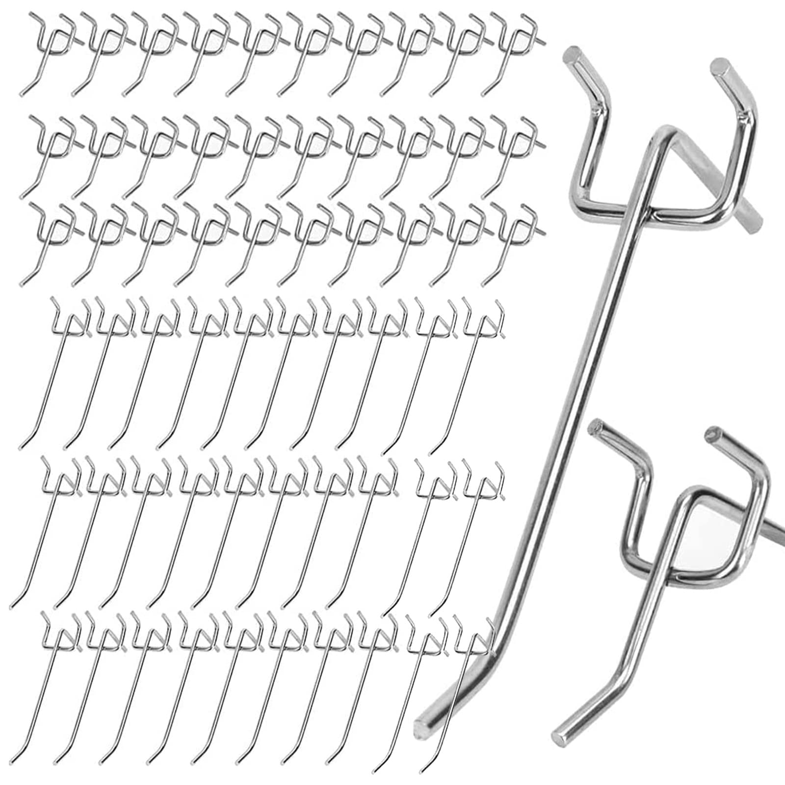 Crochet pour panneau perforé en acier inoxydable, 30 de 5 cm et 30 de 10 cm, lot de 60