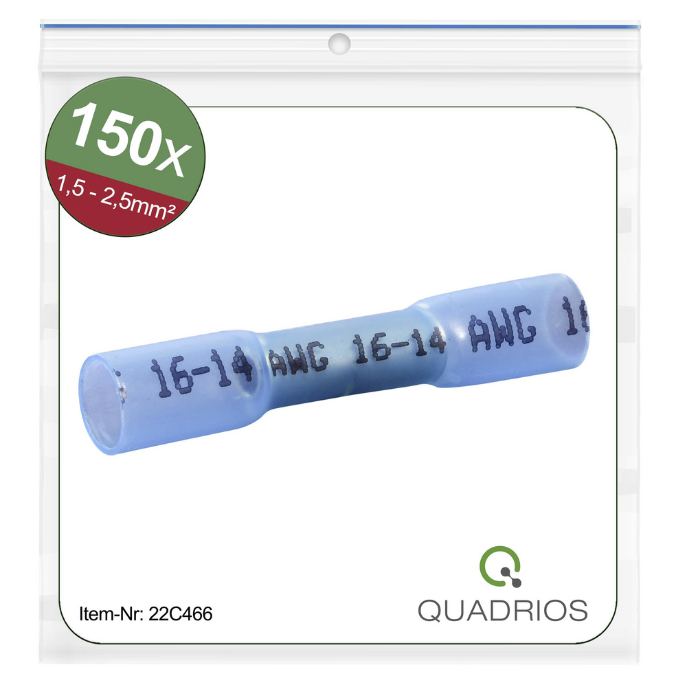 Quadrios Blau - 22C466 Stoßverbinder Mit Schrumpfschlauch 1.5 Mm² 2.5 Mm² Vollisoliert 1 Set
