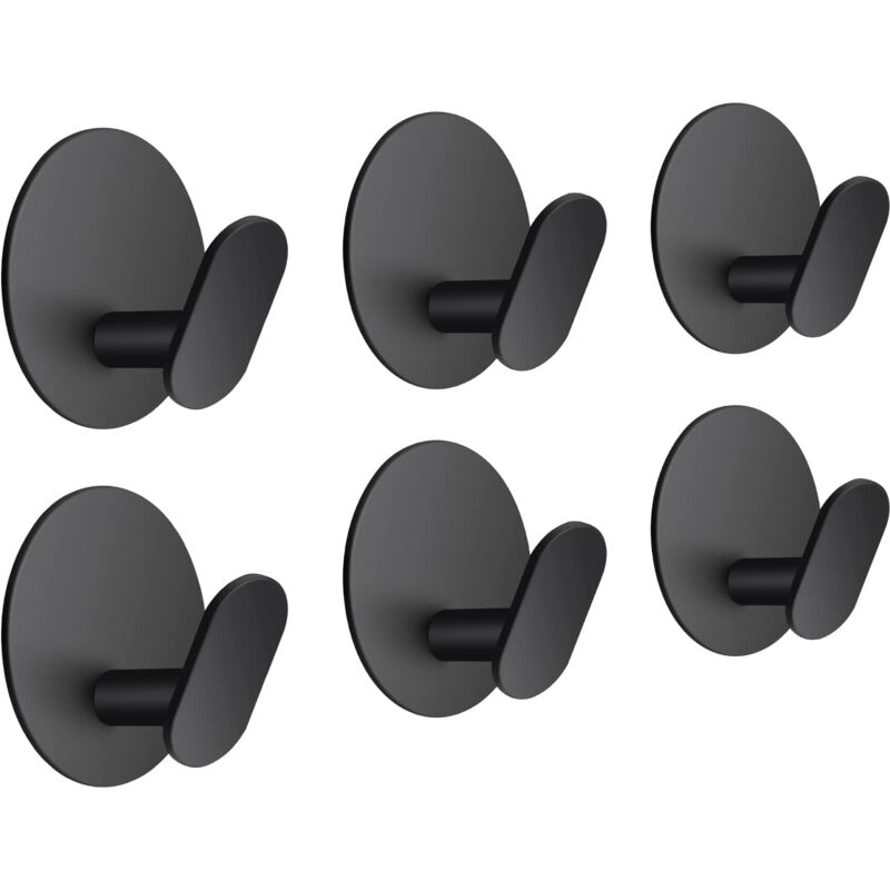 Crochets muraux auto-adhésifs en acier inoxydable noir mat, étanches et résistants à la rouille, lot de 6