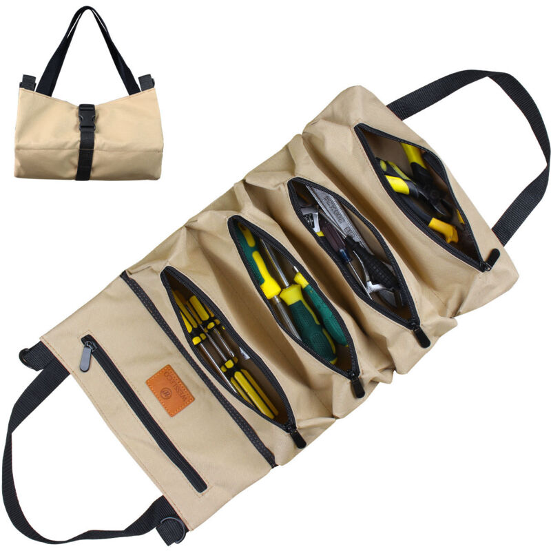 Trousse à outils enroulable en toile Oxford, 5 poches à fermeture éclair, fixation par sangle à boucle