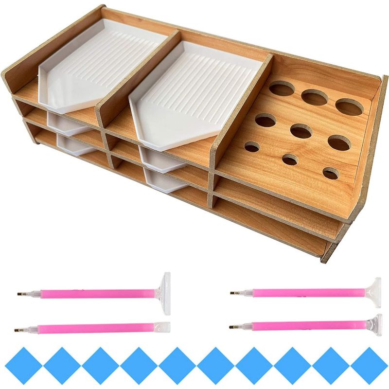 Plateau de rangement multicouche pour peinture au diamant, organisateur d'accessoires, marron