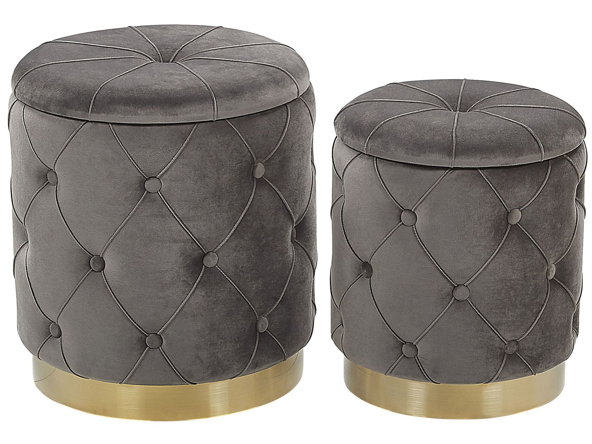 Beliani Set Of 2 Storage Pouffes Pueblo Velvet Grey
