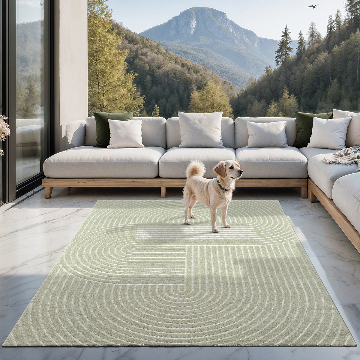 Santo Plus Tapis Moderne Salon Design Boho Vert, 200 X 280 Cm