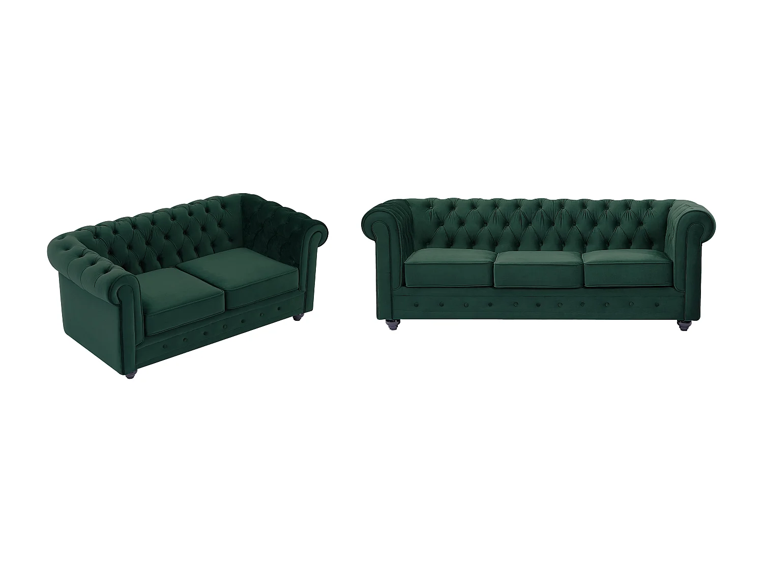 Vente-unique - Canapé 3 Places Et 2 Places En Velours Vert Chesterfield