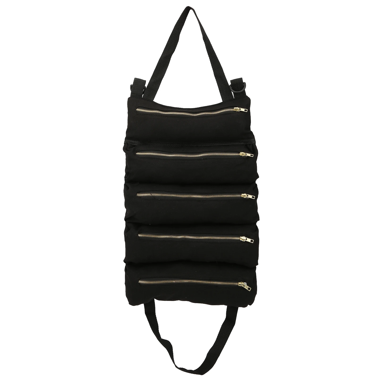 Sac à outils en toile noir avec 5 poches zippées, 2 poignées et sangle de suspension