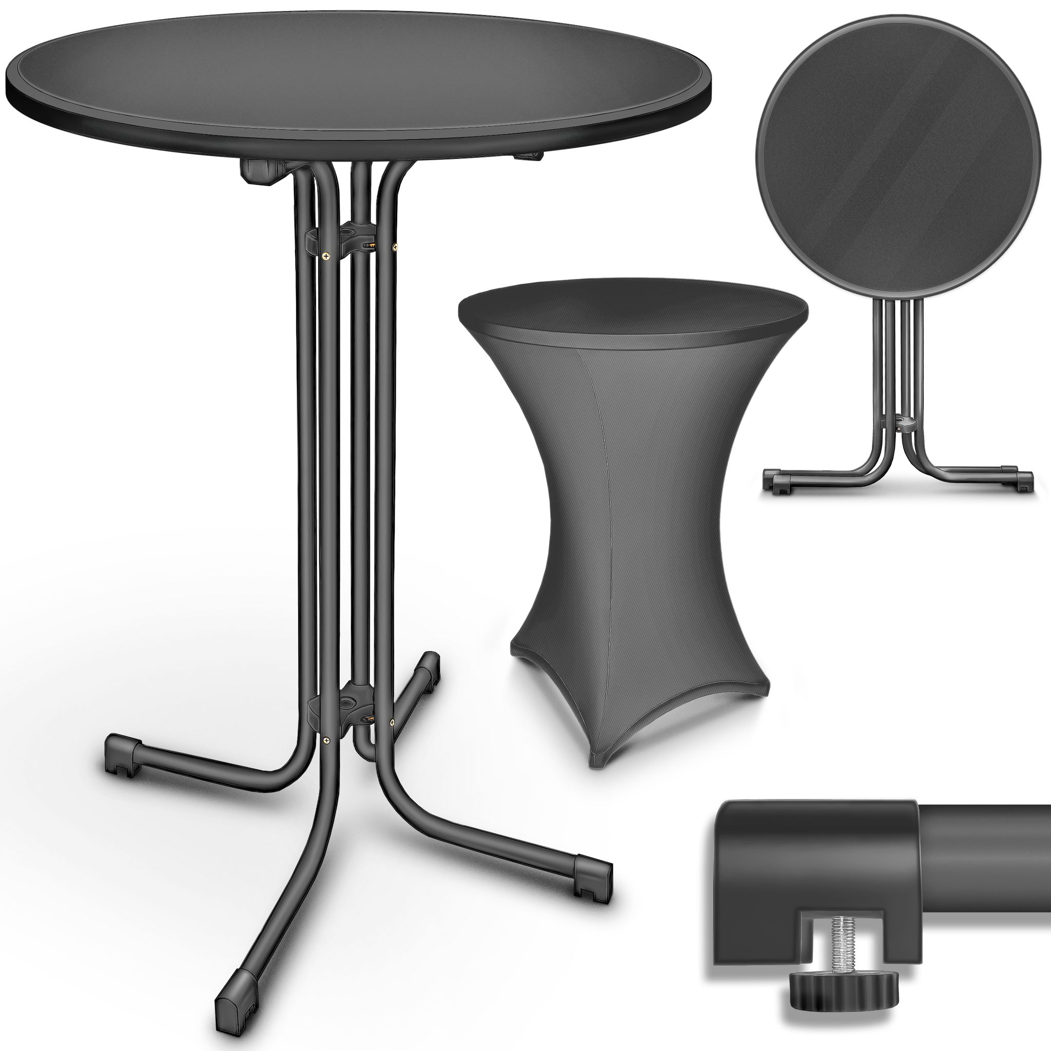 Tillvex® Gastro Stehtisch Klappbar 2er Set - Ø60cm Anthrazit Bistrotisch Fertig Montiert Klapptisch Rund - Wetterfester Partytisch Gartentisch