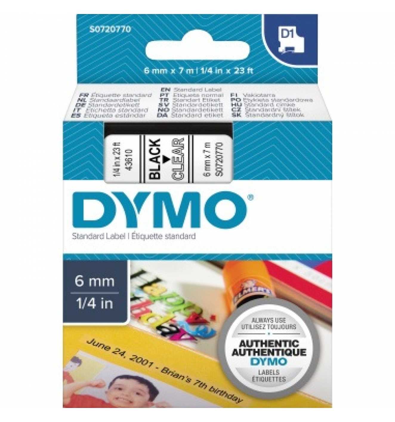 DYMO D1 - Standardetiketten - Schwarz auf Transparent - 6mm x 7m, Schwarz auf transparent, Polyester, Belgien, -18 - 90 °C, DYMO, LabelManager, LabelWriter 450 DUO - Image 5