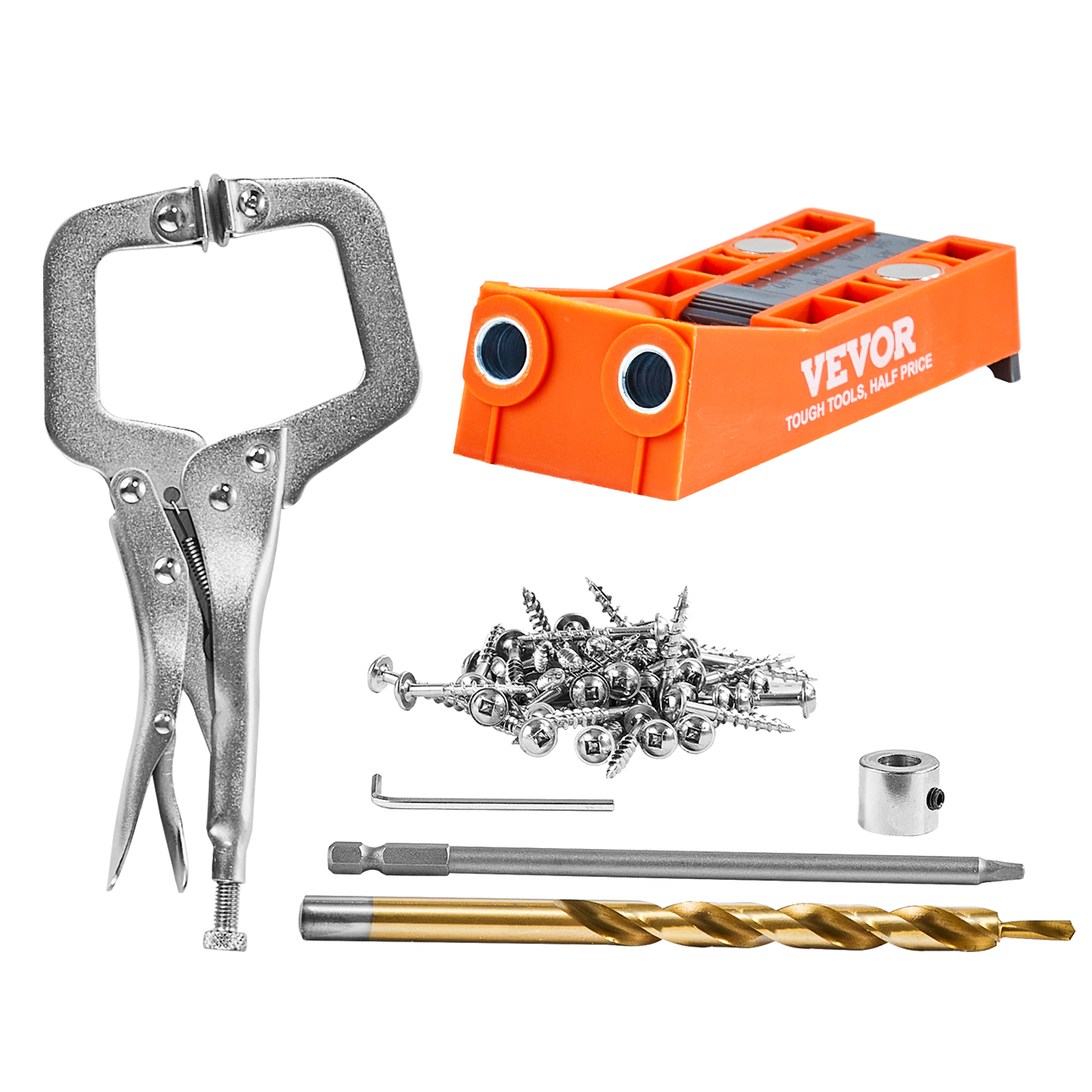 Vevor 50 Tlg. Pocket Hole Jig Kit Doppeltaschenloch Mit Vierkantantriebsbit & C-Klemmen, Dübelhilfe Bohrlehre Zum Bohren Von Taschenlöchern Und Schräg - Image 2