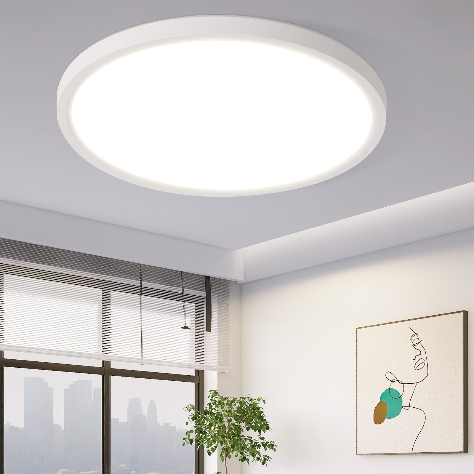 Plafonnier Led Plat - 18w Blanc Chaud Diamètre 22cm Lampe De Salle De