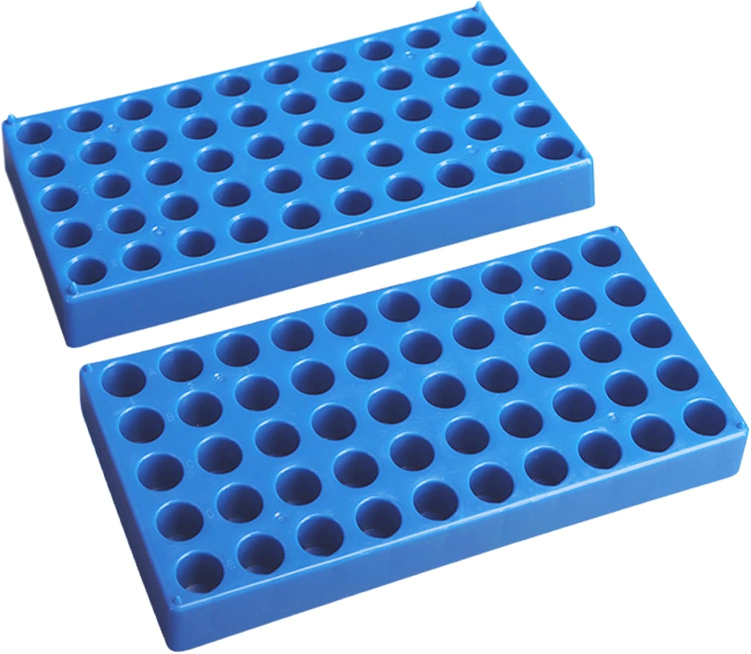 Porte-tubes 50 emplacements, 2 pièces, pour flacons 12,5 mm et 17 mm, bleu